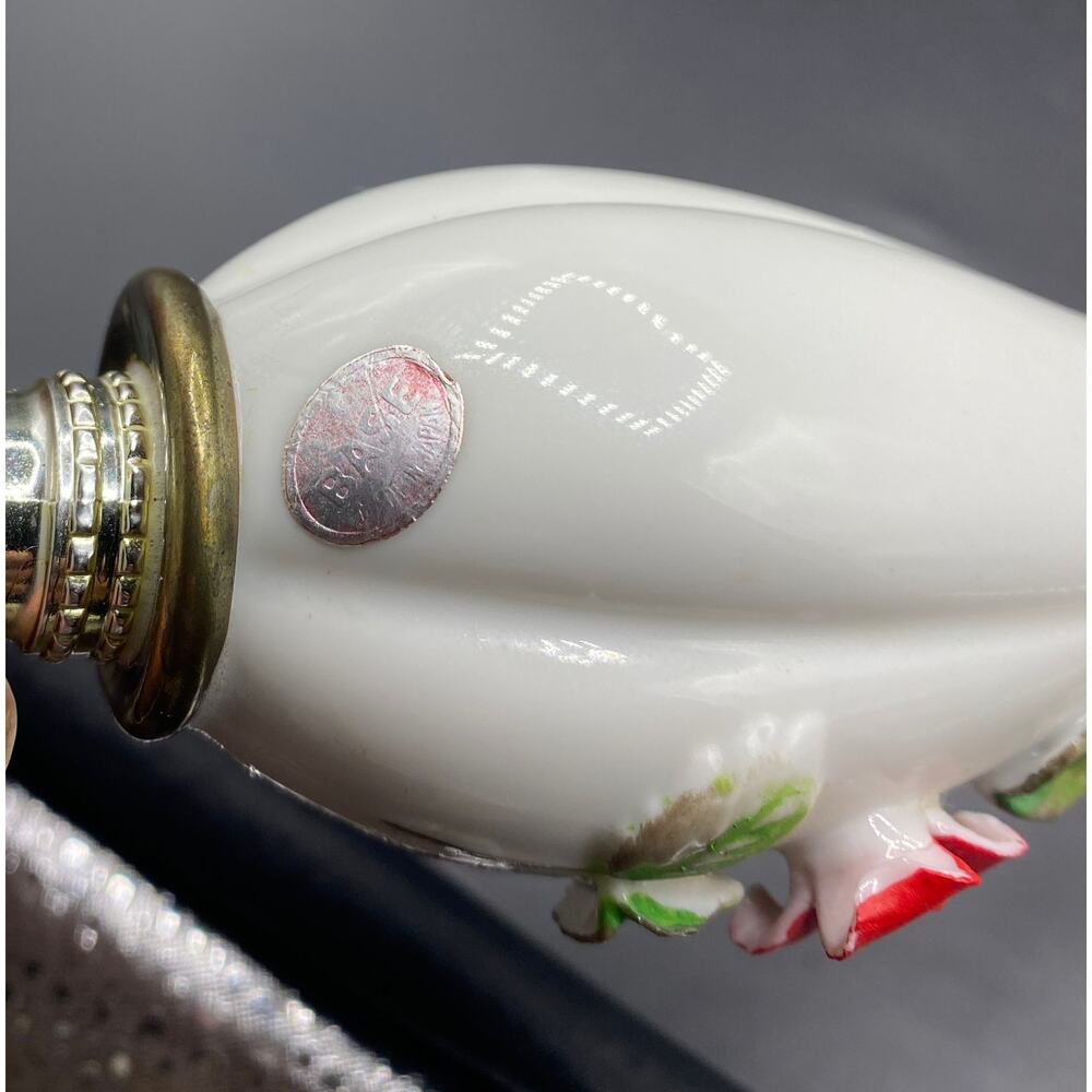 Vintage Antique Hand Painted porcelain flower Marble Base Boudoir Lamp - Picture 8 of 8